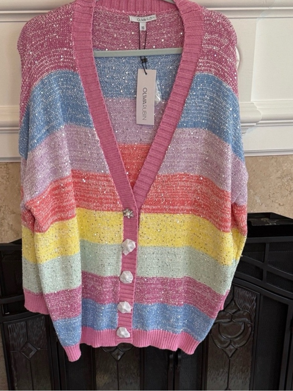 NWT Olivia Rubin Mika Rainbow Sequin Cardigan XS $344